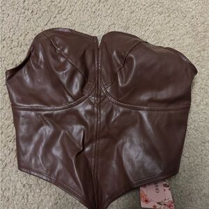 Brown Faux Leather Bustier Top